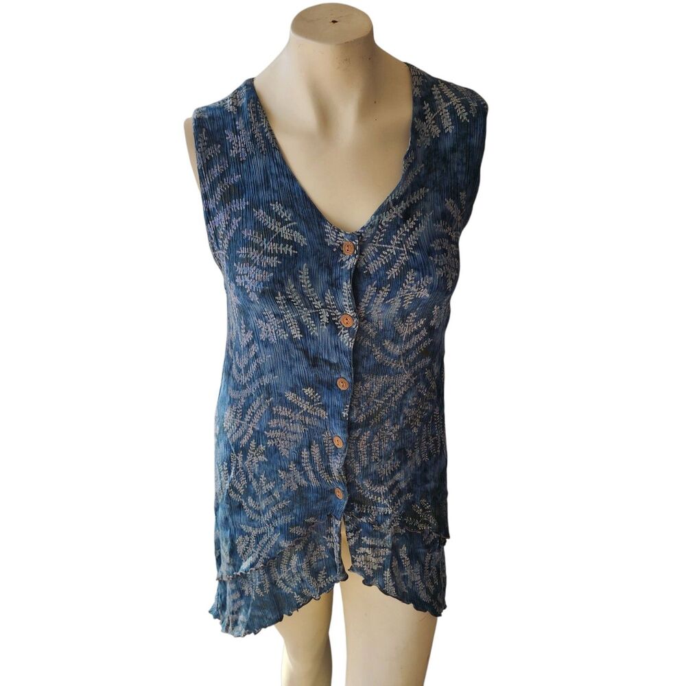 Lost River Clothing Co Tunic Top Women XL Earthy Boho Floral Button Down Crinkle